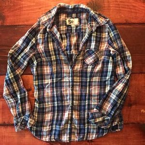 Red white and blue plaid shirt